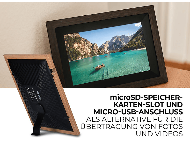 ROLLEI Smart Frame WiFi 105 mit App-Funktion Digitaler Bilderrahmen, 25,53 cm, 1200 x 1920p, Wooden Schwarz