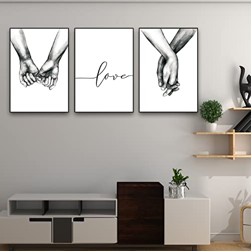 Poster Hand in Weiß und Schwarz, 3-teiliges Wanddruck-Set, Premium-Poster, moderne Bilder für Hände in Weiß und Schwarz, passende Poster für Zuhause und Büro, ohne Rahmen (40 x 50 cm)