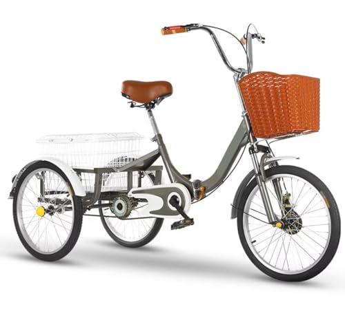 Klapppedal-Dreirad mit Korb hinten, Lastendreirad mit großem Einkaufskorb hinten, 3-Rad-Cruiser-Dreirad mit stoßdämpfender Gabel, Rikscha-Dreirad für Erwachsene und ältere Menschen