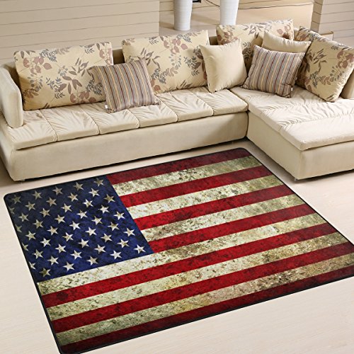 Naanle Teppich mit amerikanischer Flagge, Vintage-Stil, rutschfest, für Wohnzimmer, Esszimmer, Schlafzimmer, Küche, 150 x 200 cm, USA-Flagge, Stern und Streifen