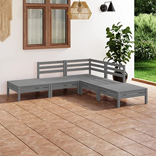 WHOPBXGAD terrassenmöbel,balkonmöbel Kleiner Balkon,Tisch klappbar,5-TLG. Garten-Lounge-Set Kiefer Massivholz Grauterassenmöbel außen,balkonmöbel Set,glasplatte Tisch,