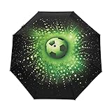 Sport Schwarz Fußball Fußball Grün Regenschirm Taschenschirm Auf-Zu Automatik Schirme Winddicht Leicht Kompakt UV-Schutz Reise Schirm für Jungen Mädchen Strand Frauen