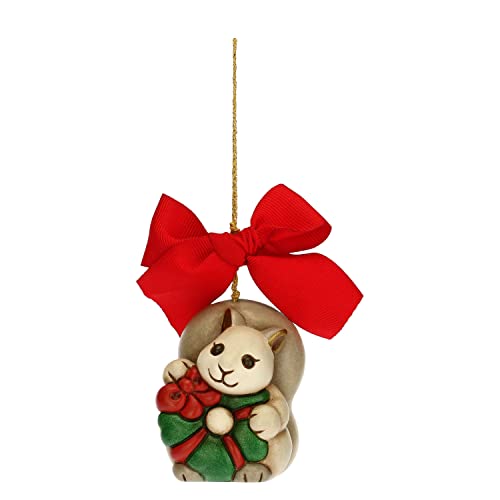 THUN - Weihnachtsschmuck Eichhörnchen mit großer Girlande - Keramik - Weihnachtslinie - Wohnzimmer, Dekoration des Hauses - 5,3 x 4,5 x 6,3 cm h