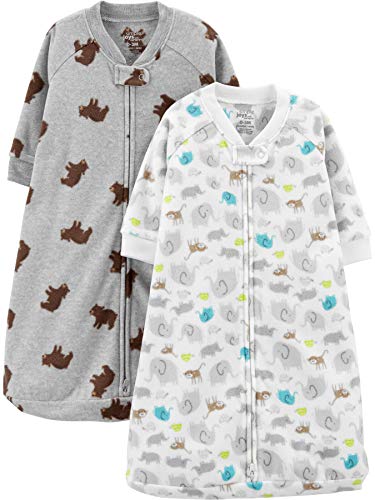 Simple Joys by Carter's Unisex Baby Schlafsack aus Mikrofleece, Decke zum Anziehen, 2er-Pack, Grau Meliert Bär/Weiß Waldtiere, 3-6 Monate