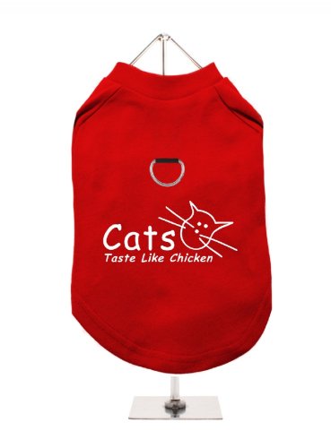 "Cats Taste Like Chicken" UrbanPup Hunde/T-Shirt (rot/weiß)