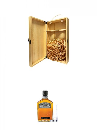 1a Whisky Holzbox für 2 Flaschen mit Hakenverschluss + Jack Daniels Gentleman Jack 0,7 Liter + 2 Glencairn Gläser + Einwegpipette 1 Stück