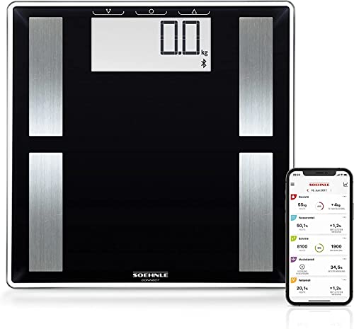 Soehnle Shape Sense Connect 50 mit Bluetooth Personenwaage plus App, Waage für BIA-Premium-Körperanalyse, Körperfettwaage mit großem LCD-Display, schwarz