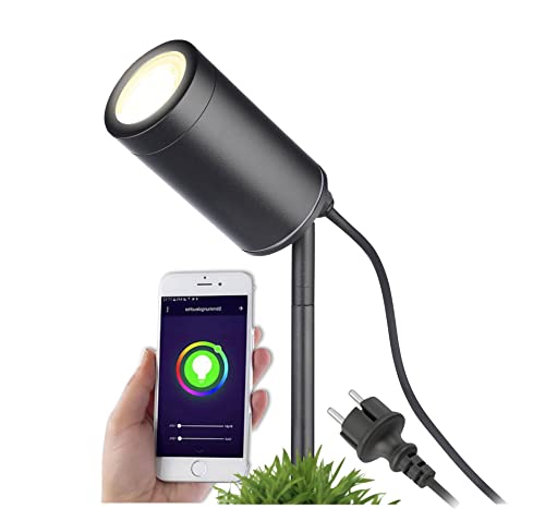 lambado® Smart LED Gartenstrahler RGB Wifi mit Erdspieß inkl. 5W GU10 - Alexa & Google Home kompatibel - Schwarze Gartenleuchte wasserfest IP67 inkl. 1,5m Kabel mit Stecker