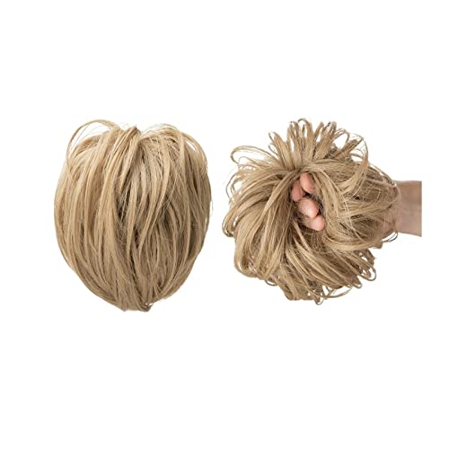 Haarknoten glattes Haarknoten Haarteile Synthetischer unordentlicher Dutt mit elastischem Gummiband Pferdeschwanzverlängerung Frauen Haarschmuck Haarknoten Haarteil (Farbe: Aschblond)