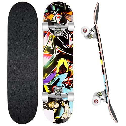 WeSkate Standard-Skateboards für Kinder, 31 x 7.88 cm, komplettes Skateboard für Jungen, 7-lagiges kanadisches Ahorn, Double Kick Concave Cruiser Trick Skate Board für Anfänger Jugendliche Erwachsene