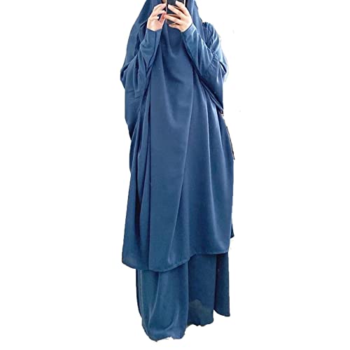 Muslimisches Kleid für Damen, zweiteiliges Gebetskleid mit Hijabs, Niqab, Gesichtsabdeckung, weich, atmungsaktiv, langärmelig, islamische Kleidung, türkisches Kleid, Bademantel, Einheitsgröße