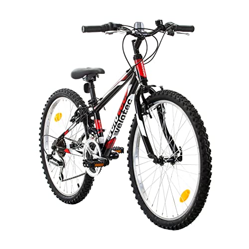 Probike Tempo 24 Zoll Fahrrad Mountainbike Shimano ALU Rahmen 18 Gang für Jungen, Mädchen geeignet ab 130 cm - 155 cm (Schwarz Rot, 279)