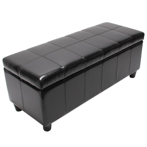 Mendler Bank Sitzbank MIT Aufbewahrung Kriens Leder + Kunstleder 112x45x45cm ~ schwarz