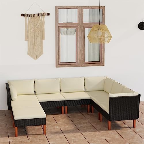 WHOPBXGAD glasplatte Tisch,küchentisch klein,Tisch mit 4 stühlen Set,8-TLG. Garten-Lounge-Set mit Kissen Poly Rattan Schwarzdining Table Set 4 Chairs,bistrosets,Patio Tisch und stühle Set,