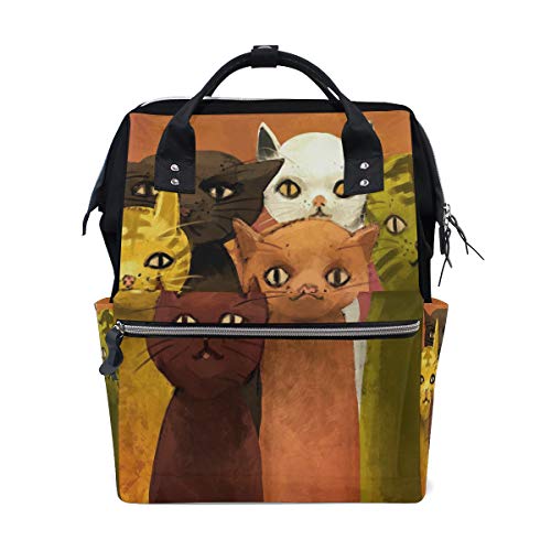 Big Joke Wickelrucksack mit süßem Katzen-Muster, multifunktional, große Kapazität, Wickeltasche, Reißverschluss, lässig, stylisch, für die Reise