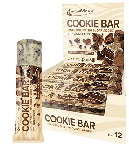 IronMaxx Cookie Protein Bar Blondie Brownie, Proteinriegel mit Cookie Stückchen, 12x 45g (12er Pack)