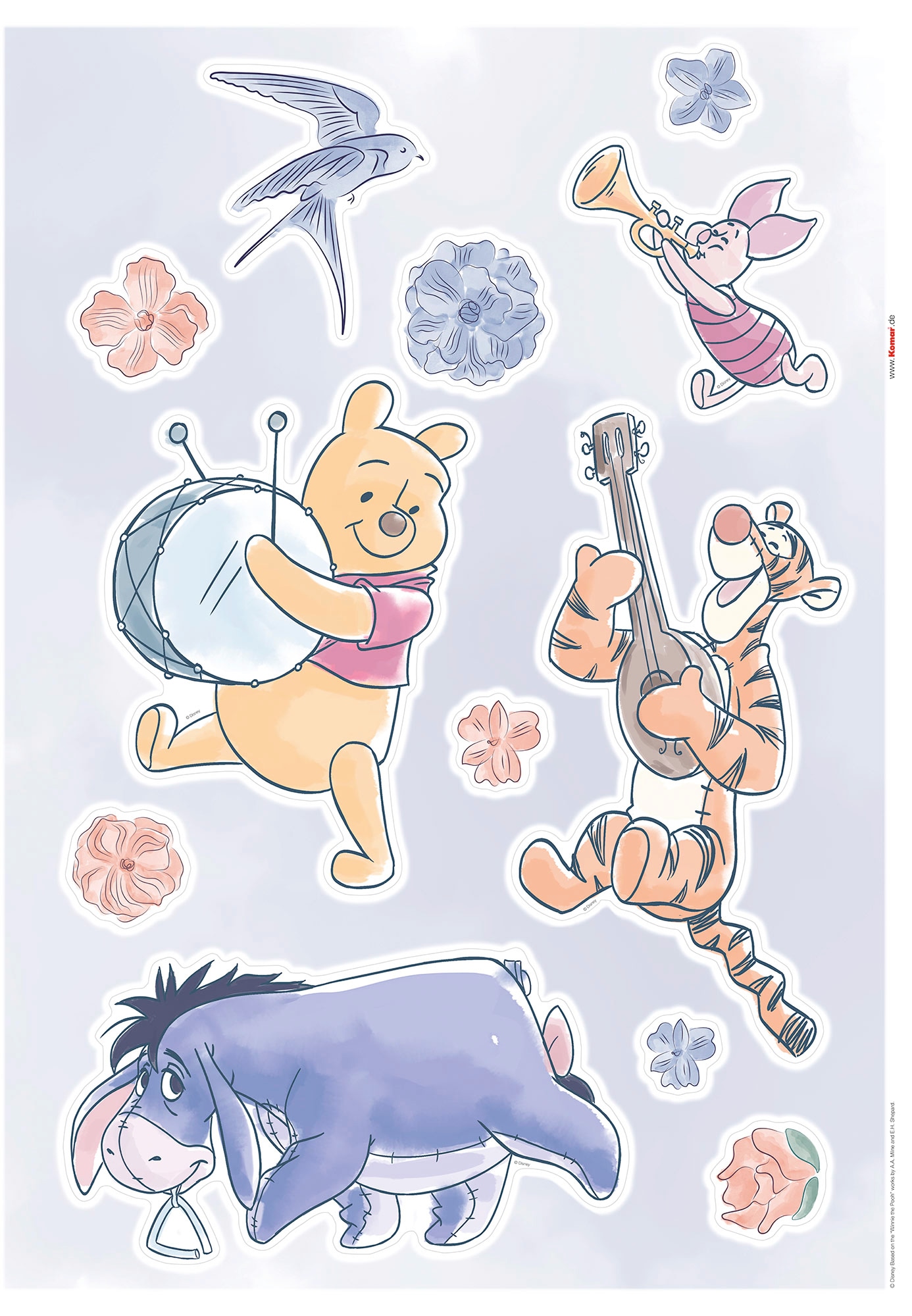 Komar Disney Wandtattoo Winnie The Pooh - Flowers & Music - 50 x 70 cm (Breite x Höhe) - 12 Teile - Deco-Sticker, Wandaufkleber, Wandsticker, Wanddeko, Kinderzimmer - 14108h
