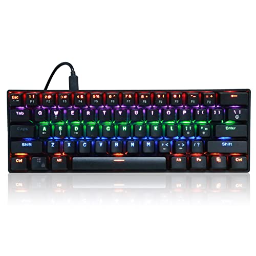 61 Tasten Professionelle mechanische Tastatur mit blauem mechanischem Schalter, universelle mechanische Tastatur mit LED-Hintergrundbeleuchtung für Computer, Gaming Black Wired Keyboard