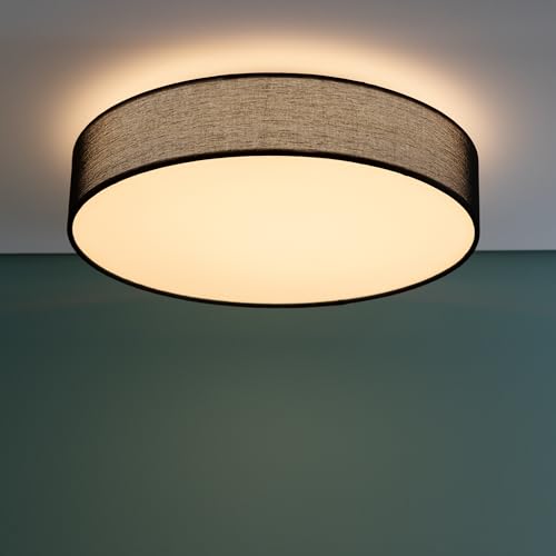 Smart Home WIZ LED Deckenlampe mit Stoff-Schirm - Ø 47 cm - steuerbar mit WiZ-App über WLAN/Fernbedienung - dimmbar - RGB Farbwechsel - Helligkeit 2500 Lumen, Lichtfarbe einstellbar - schwarz/weiß