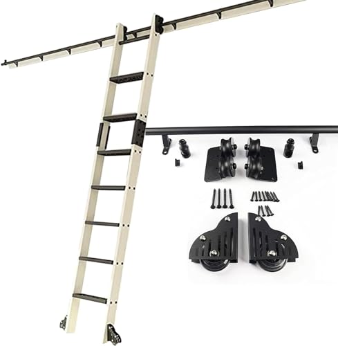 CATANK 1 m - 6 m Schiebeleiter, Schienen-Set, Bibliotheks-Rollleiter, komplettes Set, Hardware, Rundrohr, mobile Leiterschiene mit Verlängerungsschiene/Schiene (ohne Leiter) (Größe: 200 cm