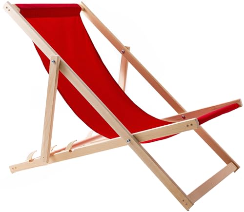 WOODOK Liegestuhl Klappbar - Gartenliege Klappbar bis 120kg, Sonnenliege aus Buchenholz ohne Armlehne - 3-Stufige Rückenlehnenverstellung (Rot)