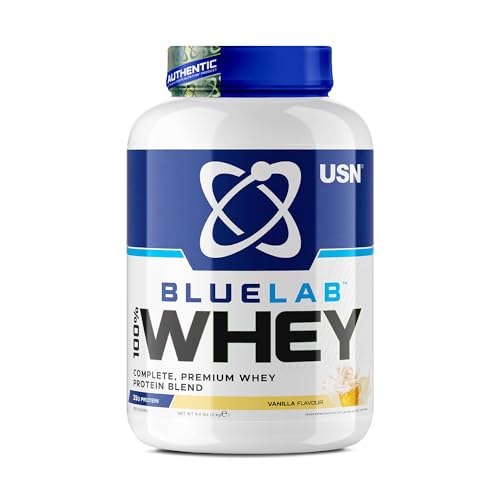 USN Blue Lab Whey Protein, Premium Molkenproteinpulver, wissenschaftlich entwickeltes Post-Workout Muskelaufbau Protein Pulver mit BCAAs, Vanille, 908 g