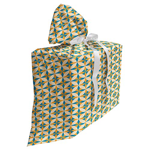ABAKUHAUS Geometrisch Baby Shower Geschänksverpackung aus Stoff, Abstrakt Origami, 3x Bändern Wiederbenutzbar, 70 x 80 cm, Orange Teal Creme