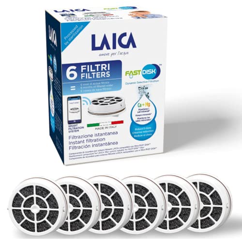 Laica Fast Disk Filter für Aktivkohlefilter, 100% Made in Italy, sofortige Filtration, Lebensdauer 1 Monat / 120 l, 6er Pack (6 x 60 g)