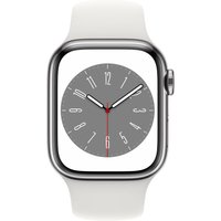 Apple Watch Series 8 (GPS + Cellular) - 41 mm - Silver Edelstahl - intelligente Uhr mit Sportband - Flouroelastomer - weiß - Bandgröße: regelmäßig - 32GB - Wi-Fi, LTE, Bluetooth, UWB - 4G - 42,3 g (MNJ53FD/A)