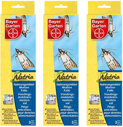 GARDOPIA Sparpaket: 3 x 3 (9 Stk.) Bayer Natria Nahrungsmittel-Motten-Falle + Gardopia Zeckenzange mit Lupe