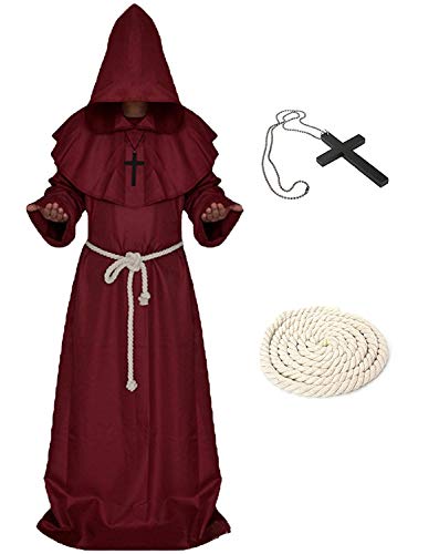 Xinlong Halloween Mönch Robe Priester Kostüm Herren Cosplay Mönchskostüm Mittelalter Renaissance Hooded Mönch Kostüm