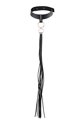 Bijoux Indiscrets MAZE - schmales Halsband mit Ring und Peitsche schwarz aus veganem Leder - BDSM bondage sexy Fessel