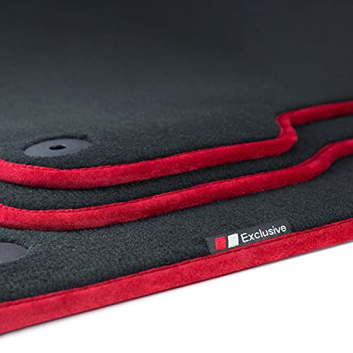 tuning-art LX375 Luxury-Line Velours Fußmatten, Bandeinfassung:Rot