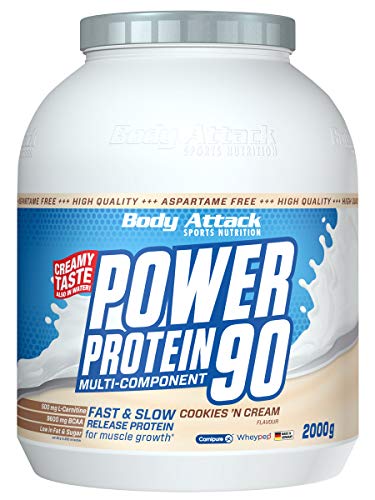 Body Attack Power Protein 90 - Low Fat - 85% Eiweiß - 500mg L-Carnitine (Cookies n Cream, 2 kg)
