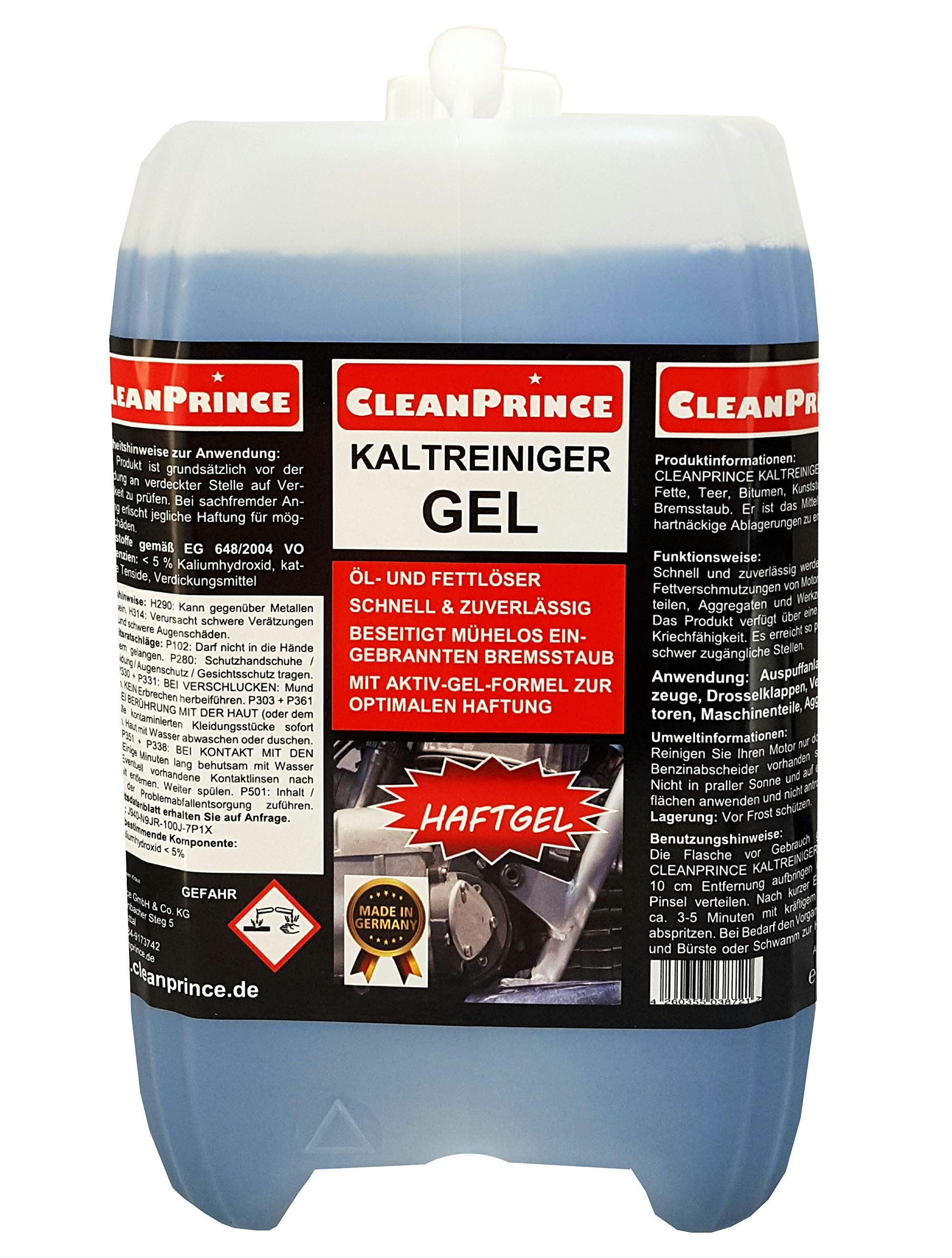 CleanPrince Kaltreiniger Gel 10 Liter Motorkaltreiniger Haftgel für Felgen Auspuffanlagen Maschinen Motoren Reinigungsmittel