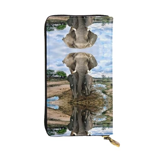 Stilvolle und personalisierte Leder-Clutch, niedliche Otter-Geldbörse, einfach zu tragen., Afrikanische Wildtiere Elefant, Einheitsgröße
