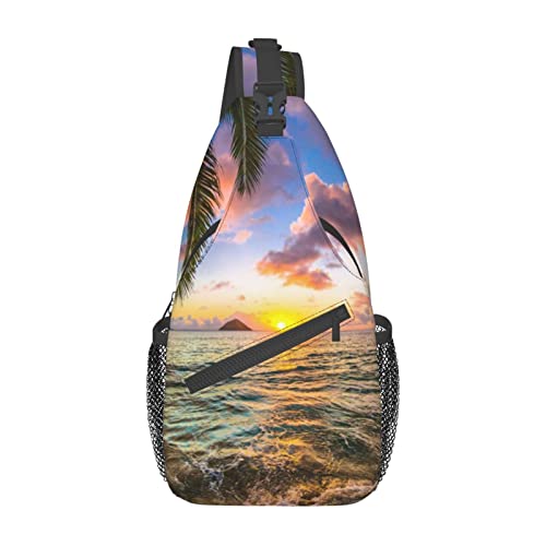 Schulter-Rucksack mit Palmen, Sonnenuntergang, Strand, leicht, faltbar, wasserabweisend, für den täglichen Gebrauch, Schwarz , Einheitsgröße