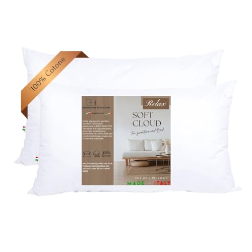 GM Soft Cloud Mehrzweckkissen mit Füllung aus antiallergischer Faser, gefüttert, 100 % Baumwolle, für Bett, Sofa, Sessel (40 x 80 cm, 2)