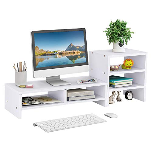 Greensen Holz Monitorständer, Bildschirm Ständer Montagehalterung für Laptop, Monitorerhöhung Bildschirmerhöher Schreibtischorganizer für Monitor Laptop Fernsher, Bildschirmständer(Weiß)