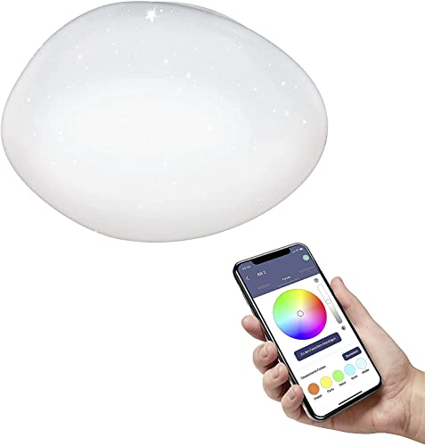 EGLO connect.Z Smart-Home LED Deckenleuchte Sileras-Z, Sternenhimmel Deckenlampe, ZigBee, App und Sprachsteuerung, Lichtfarbe einstellbar (warmweiß-kaltweiß), RGB, dimmbar, Ø 43 cm