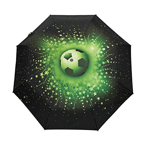 Sport Schwarz Fußball Fußball Grün Regenschirm Taschenschirm Auf-Zu Automatik Schirme Winddicht Leicht Kompakt UV-Schutz Reise Schirm für Jungen Mädchen Strand Frauen