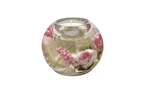 Lifestyle & More Teelichthalter inklusive Teelicht | Leuchter aus Glas mit Rosen Gold/rosa Durchmesser 9 cm
