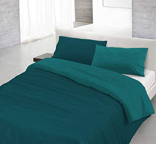 Italian Bed Linen Natural Color Doubleface Bettbezug, 100% Baumwolle, Öl grün/Flasche grün, Einzelne