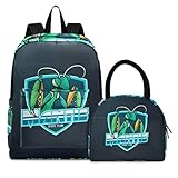 Schwarzgrüne Gottesanbeterin Büchertasche Lunchpaket Set Schulter Rucksacks Bookbag Kinderrucksack Isolierte Lunchbox-Tasche für Mädchen Jungs