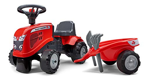 Unbekannt Falk – Traktor Massey Ferguson mit Anhänger – ab 12 Monaten Schaufel und Rechen inklusive – 2 Stile zur Personalisierung – Kennzeichen – 241C