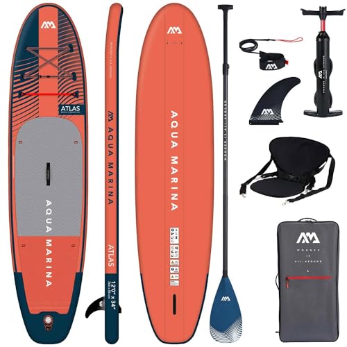 Campsup SUP Aqua Marina Atlas 12'0" KAJAK Sitz Aufblasbares Stand Up Paddle Board | 366 x 86 x 15 cm | Surfboard für Einsteiger & Fortgeschrittene mit zubehör | Tragkraft bis 180 Kg