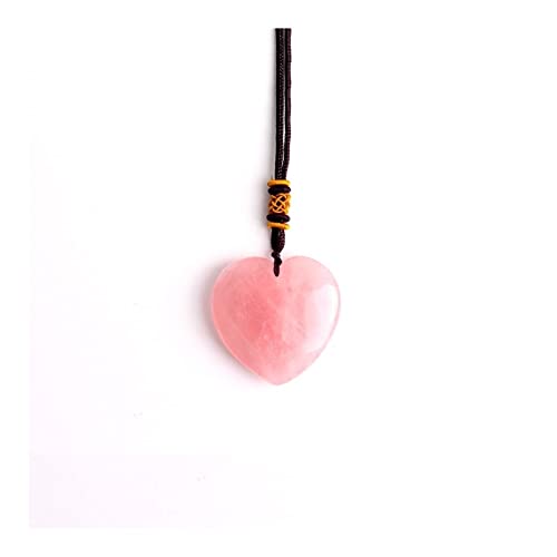 FUFIZU 1 Stück natürlicher 40 mm Rosenquarz-Kristall, herzförmiger Anhänger, rosa Liebes-Halsketten-Kollektion, Edelstein-Geschenk, wunderschöner Kristall PINGJIUYIN (Color : Brown Rope)