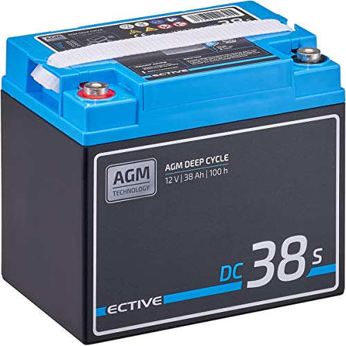 ECTIVE AGM Batterie DC38S - 12V, 38Ah, mit Nachfüllpacks, LCD-Display - Deep Cycle VRLA Versorgungsbatterie, Solarbatterie, Bootsbatterie, Starterbatterie, Blei Akku für Wohnmobil, Wohnwagen, Camper