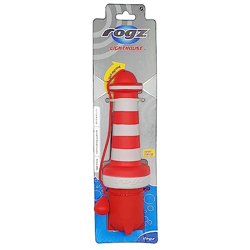Rogz LH02-C Lighthouse Dog Fetch Toy/schwimmendes Wurfspielzeug, rot/weiß
