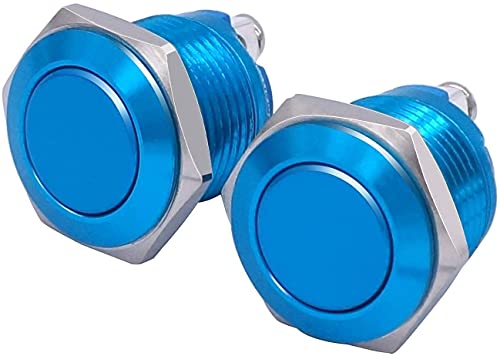 ZCSZXLUJY 2 STK. 19 mm 3/4 Zoll Schwarzer Metall-Druckschalter 1 Schließer SPST 3 A/12–250 V (Color : Blue)